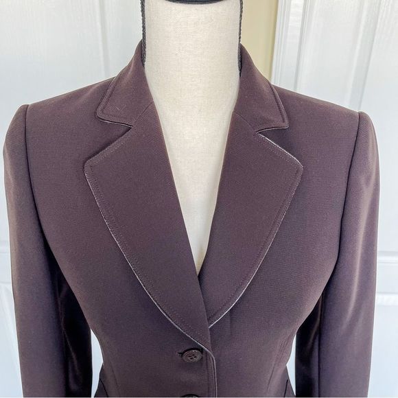 Tabari Size 2P Brown Leather Trim Three Button Suit Jacket with Front Pockets - Picture 4 of 13